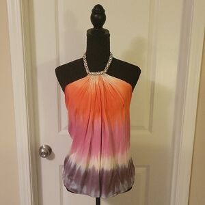 Sky Women's Orange and Purple Halter Blouse